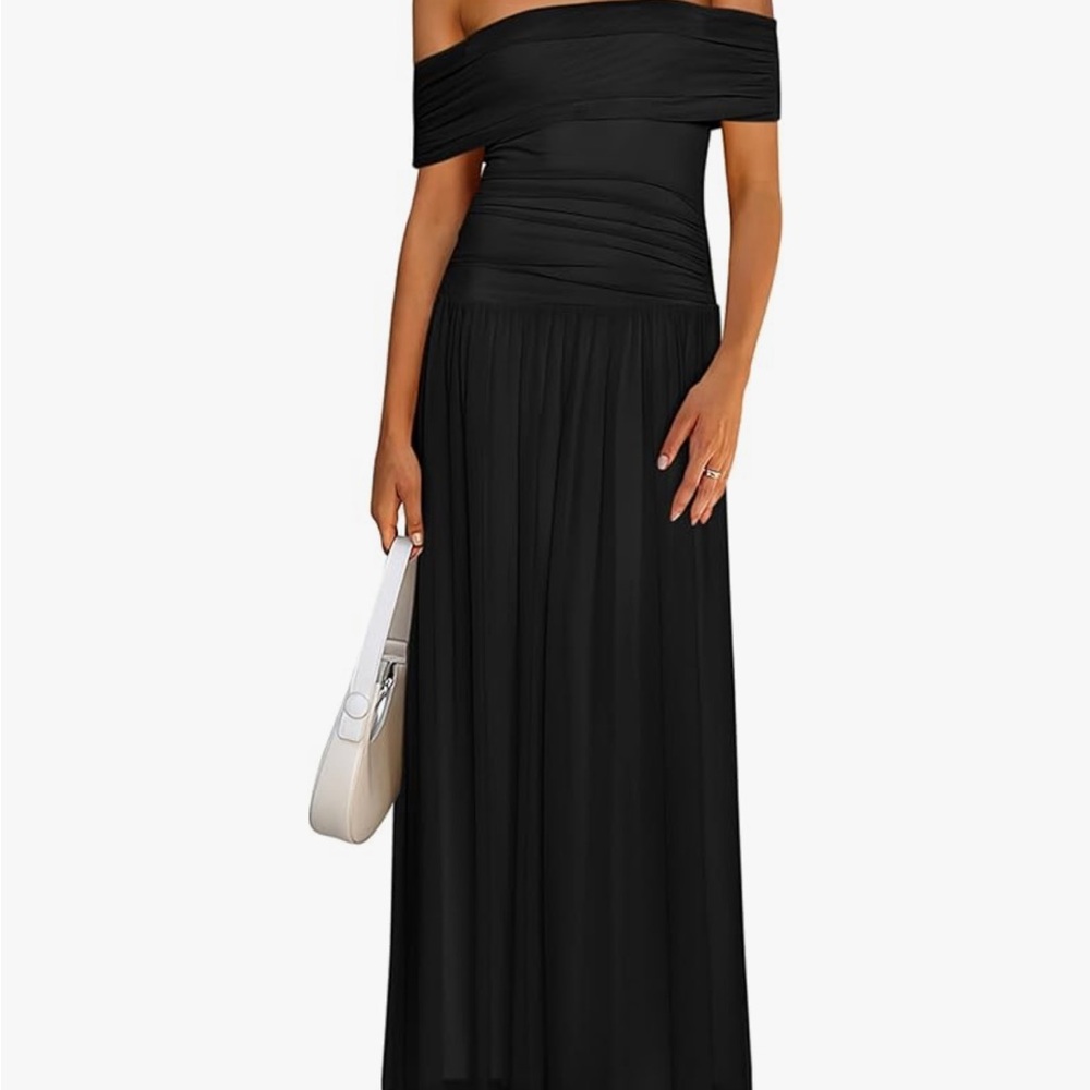 Amazon Black Off-Shoulder Gown for Wedding Guest